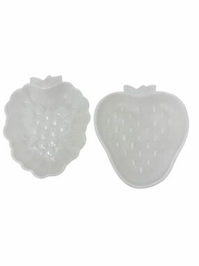 Vintage Hazel Atlas Milk Glass Grape and Strawberry-Shaped Dishes - Set of 2